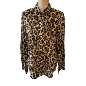Michael Kors Button Up Leopard Animal Print Top Size 10